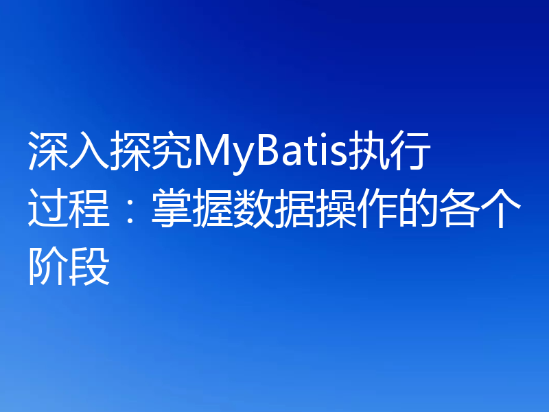 深入探究MyBatis执行过程：掌握数据操作的各个阶段