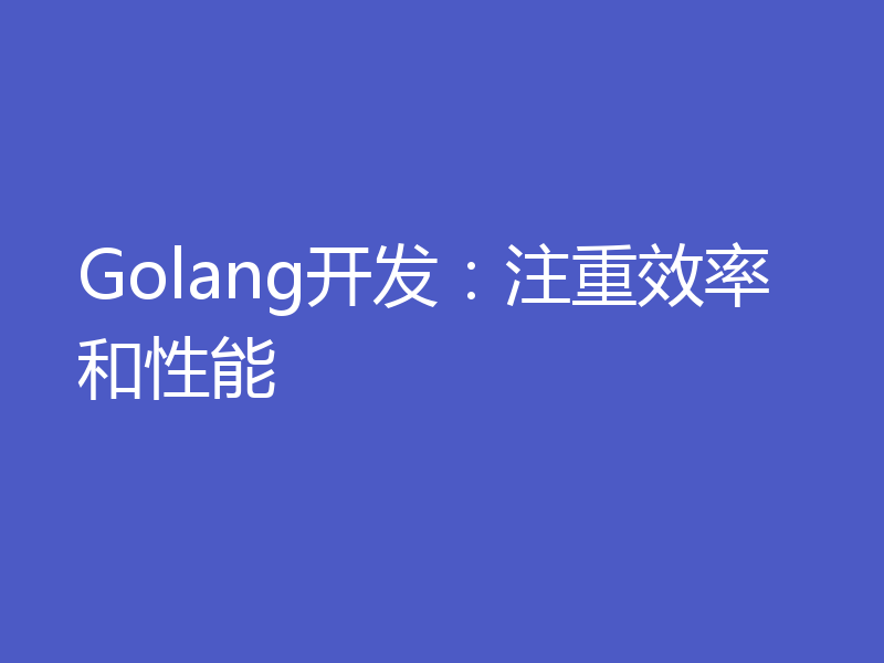 Golang开发：注重效率和性能