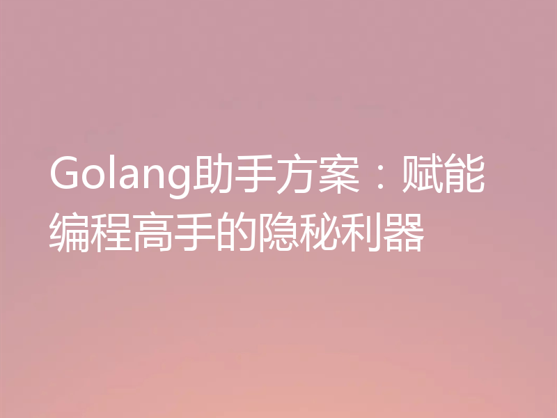 Golang助手方案：赋能编程高手的隐秘利器