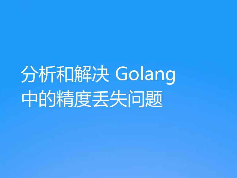 分析和解决 Golang 中的精度丢失问题