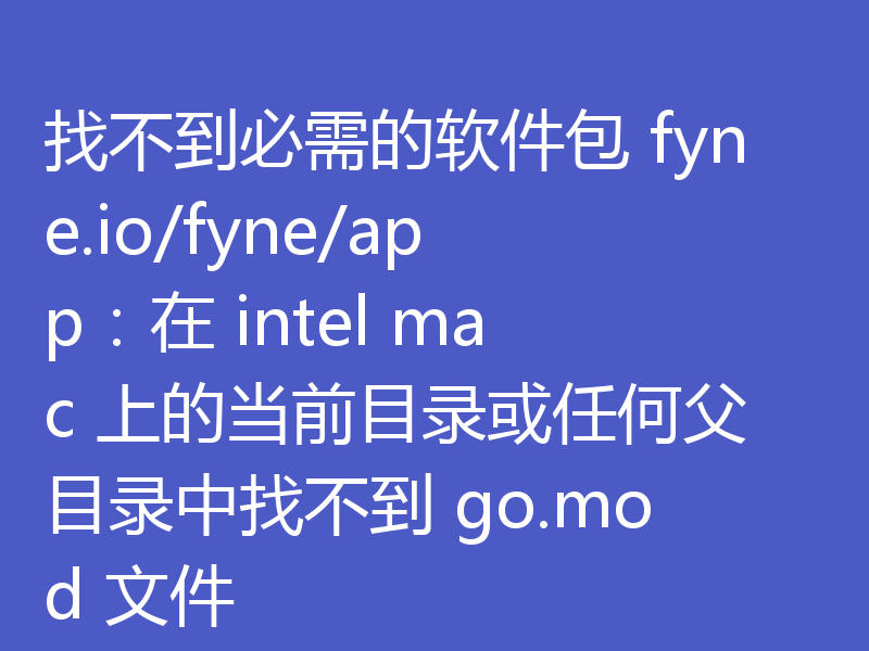 找不到必需的软件包 fyne.io/fyne/app：在 intel mac 上的当前目录或任何父目录中找不到 go.mod 文件