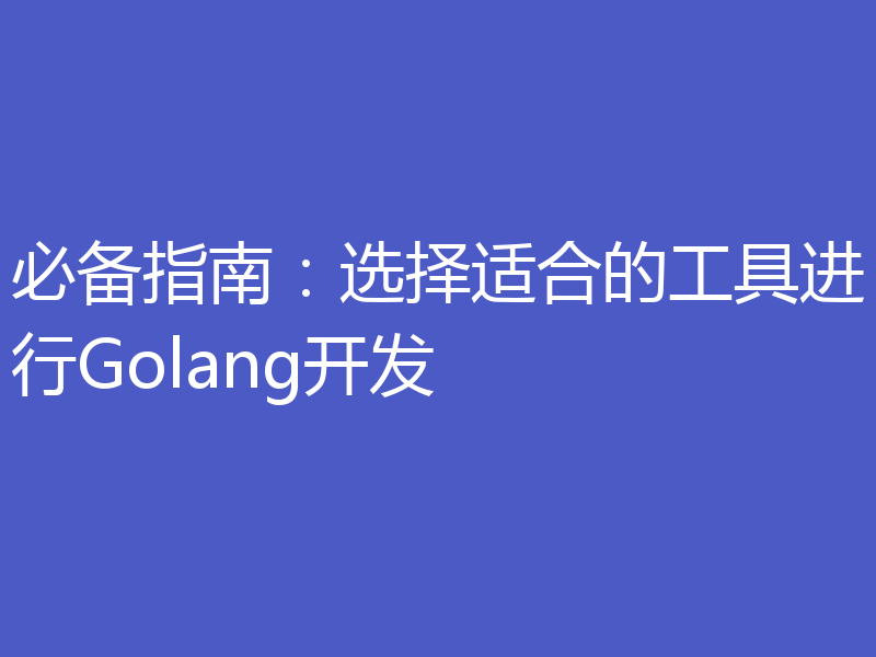 必备指南：选择适合的工具进行Golang开发