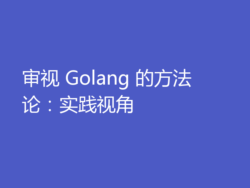 审视 Golang 的方法论：实践视角