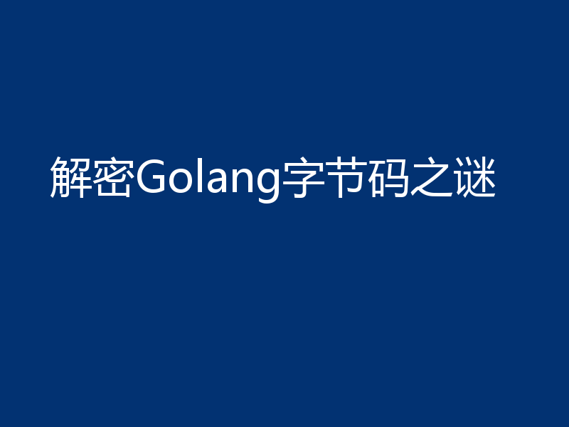 解密Golang字节码之谜