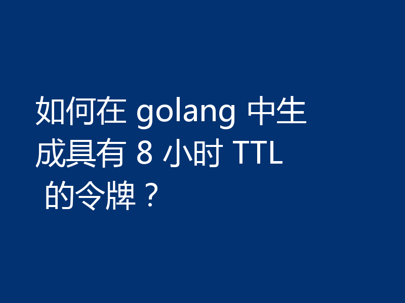 如何在 golang 中生成具有 8 小时 TTL 的令牌？