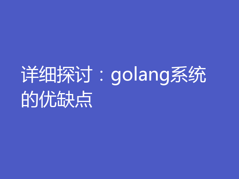 详细探讨：golang系统的优缺点