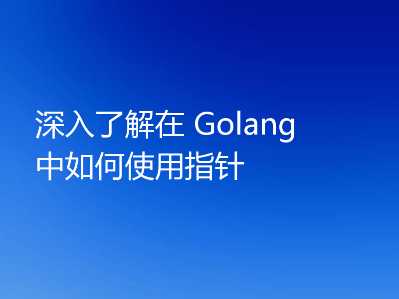 深入了解在 Golang 中如何使用指针