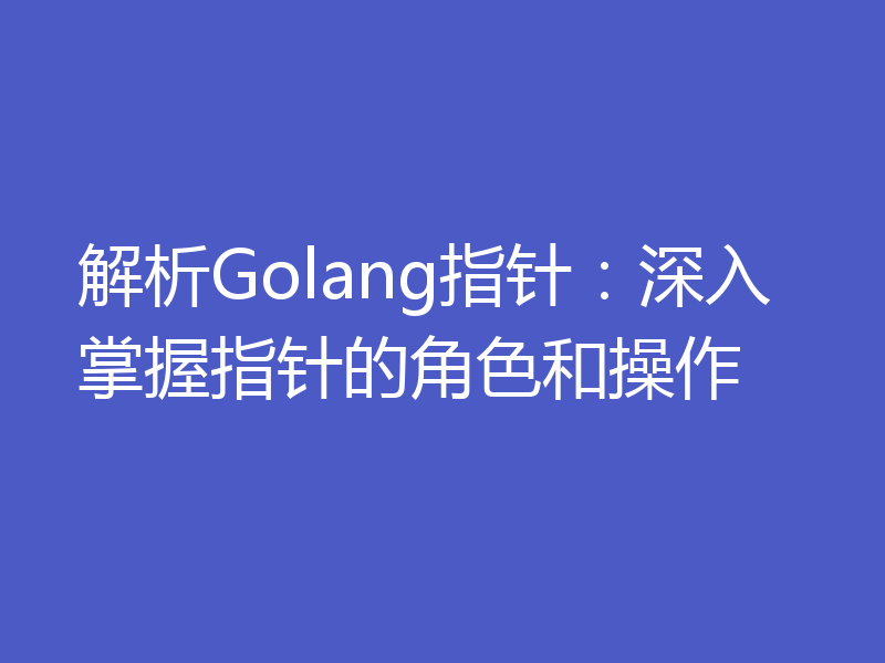 解析Golang指针：深入掌握指针的角色和操作