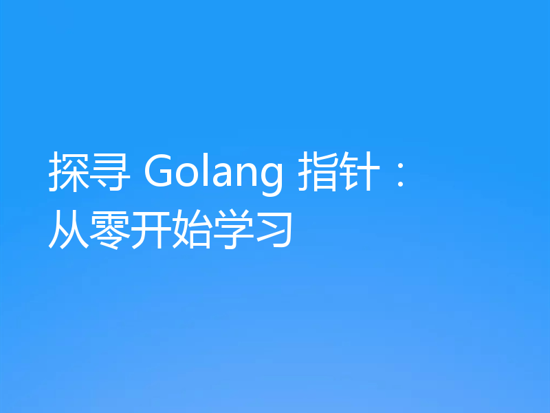 探寻 Golang 指针：从零开始学习