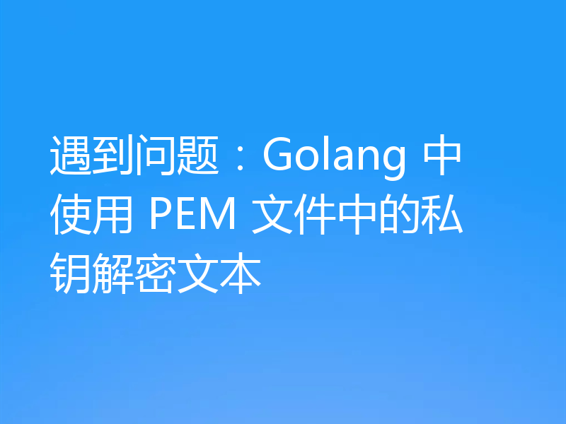 遇到问题：Golang 中使用 PEM 文件中的私钥解密文本