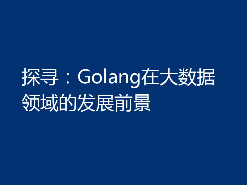 探寻：Golang在大数据领域的发展前景