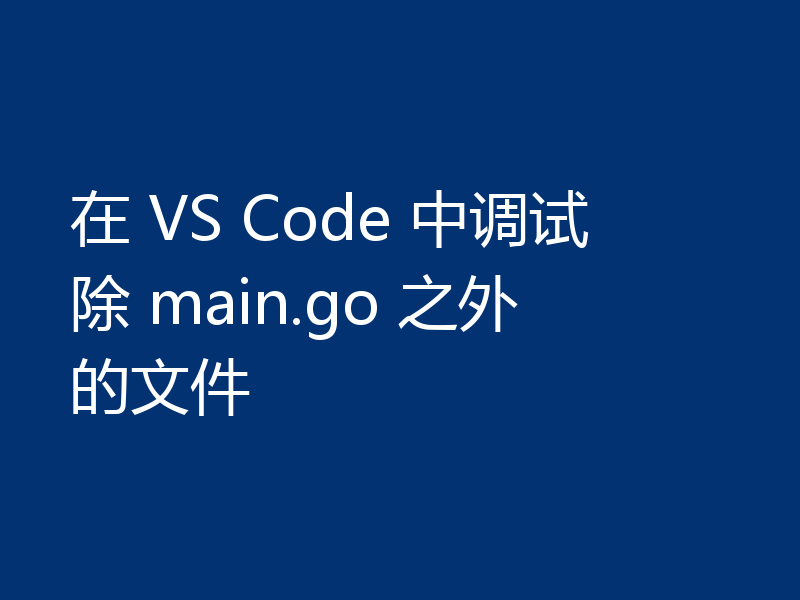 在 VS Code 中调试除 main.go 之外的文件
