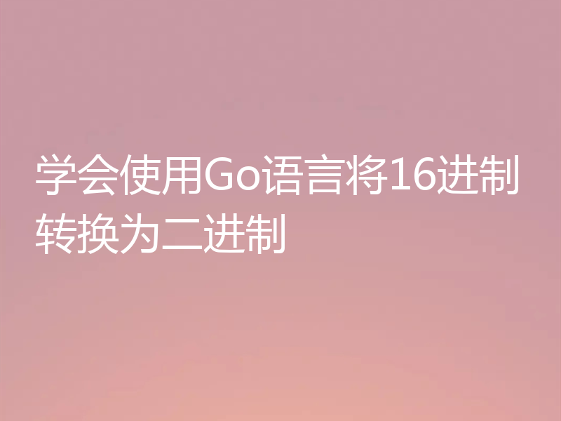学会使用Go语言将16进制转换为二进制