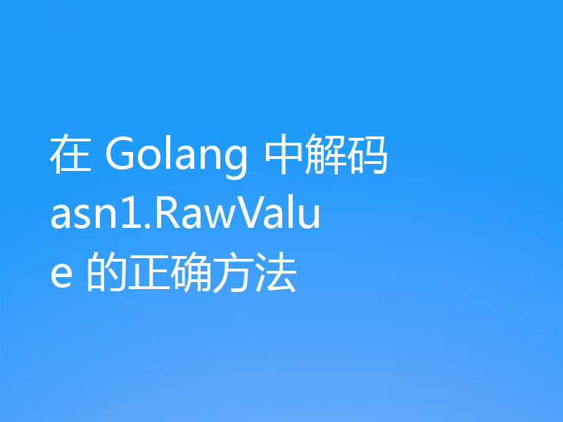 在 Golang 中解码 asn1.RawValue 的正确方法