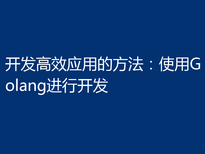 开发高效应用的方法：使用Golang进行开发