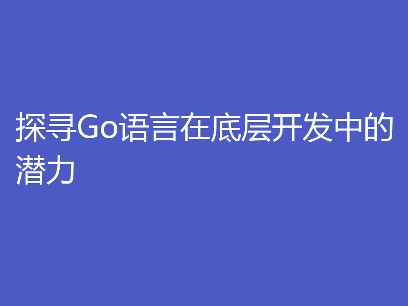 探寻Go语言在底层开发中的潜力