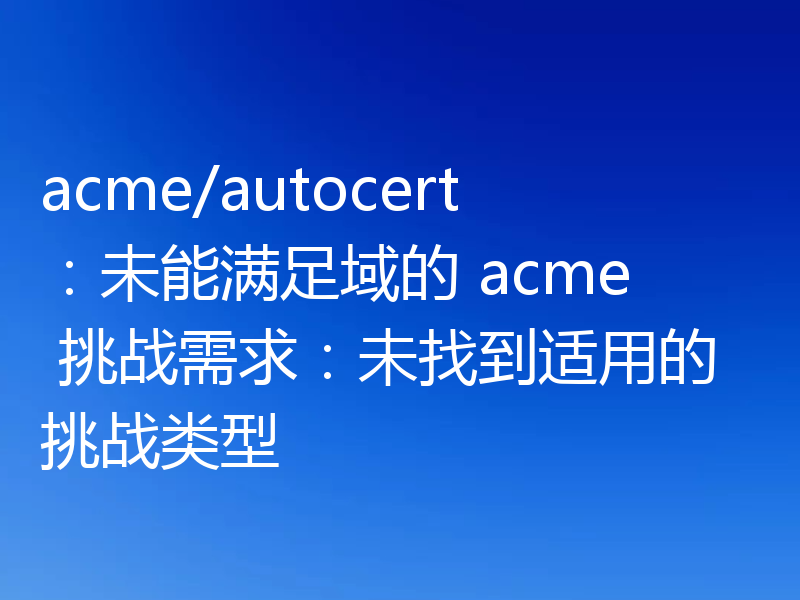 acme/autocert：未能满足域的 acme 挑战需求：未找到适用的挑战类型
