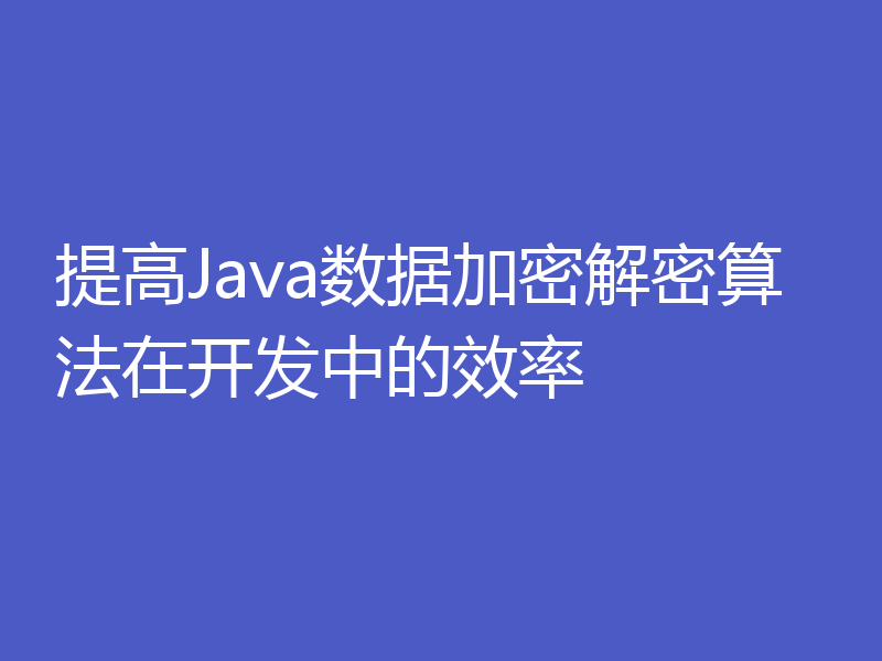 提高Java数据加密解密算法在开发中的效率