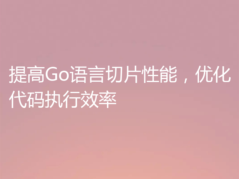 提高Go语言切片性能，优化代码执行效率