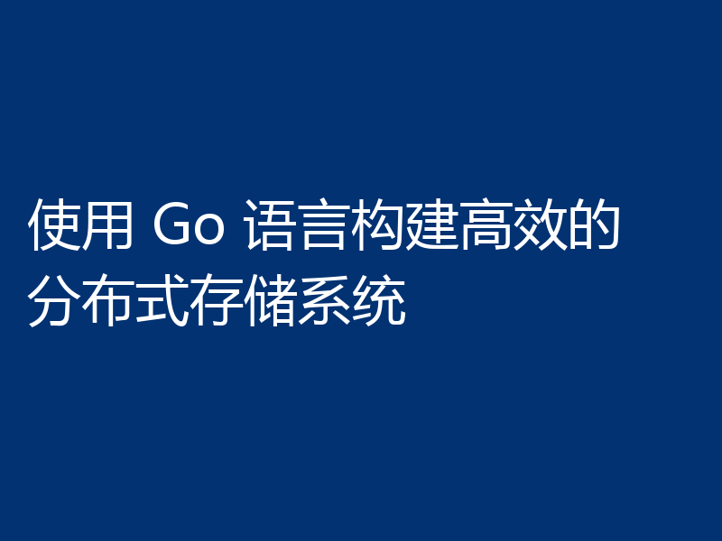 使用 Go 语言构建高效的分布式存储系统