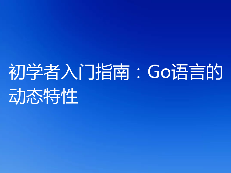 初学者入门指南：Go语言的动态特性