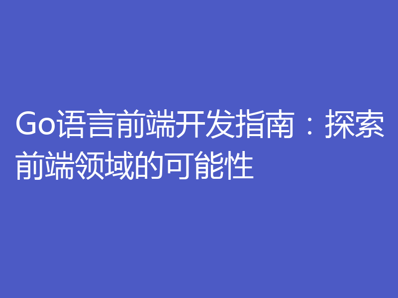 Go语言前端开发指南：探索前端领域的可能性
