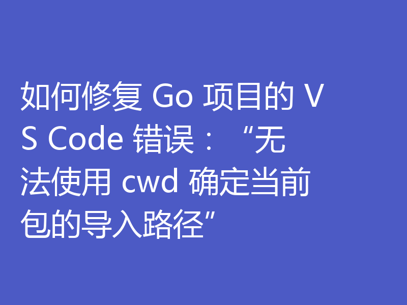 如何修复 Go 项目的 VS Code 错误：“无法使用 cwd 确定当前包的导入路径”