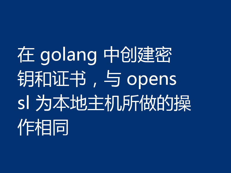 在 golang 中创建密钥和证书，与 openssl 为本地主机所做的操作相同