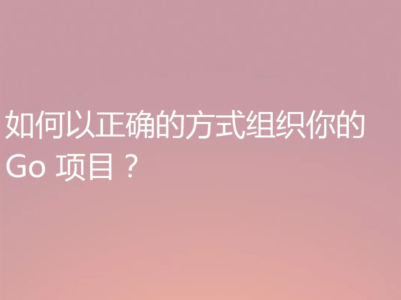 如何以正确的方式组织你的 Go 项目？