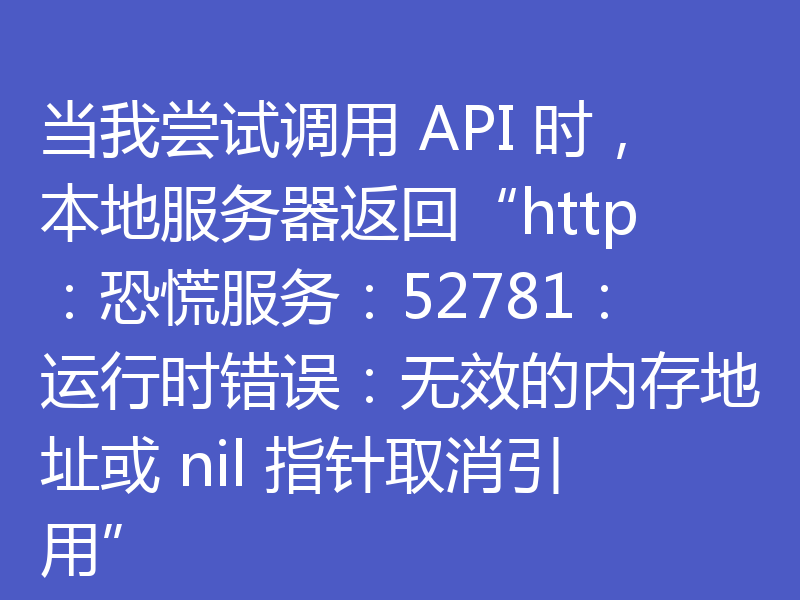 当我尝试调用 API 时，本地服务器返回“http：恐慌服务：52781：运行时错误：无效的内存地址或 nil 指针取消引用”