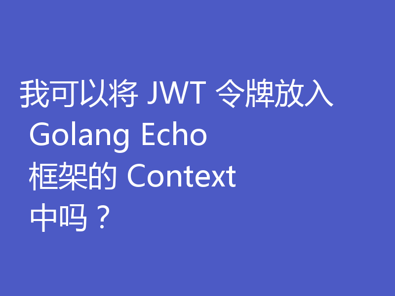 我可以将 JWT 令牌放入 Golang Echo 框架的 Context 中吗？