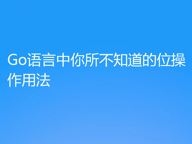 Go语言中你所不知道的位操作用法