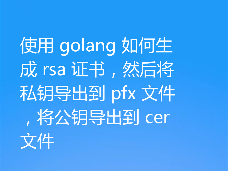使用 golang 如何生成 rsa 证书，然后将私钥导出到 pfx 文件，将公钥导出到 cer 文件