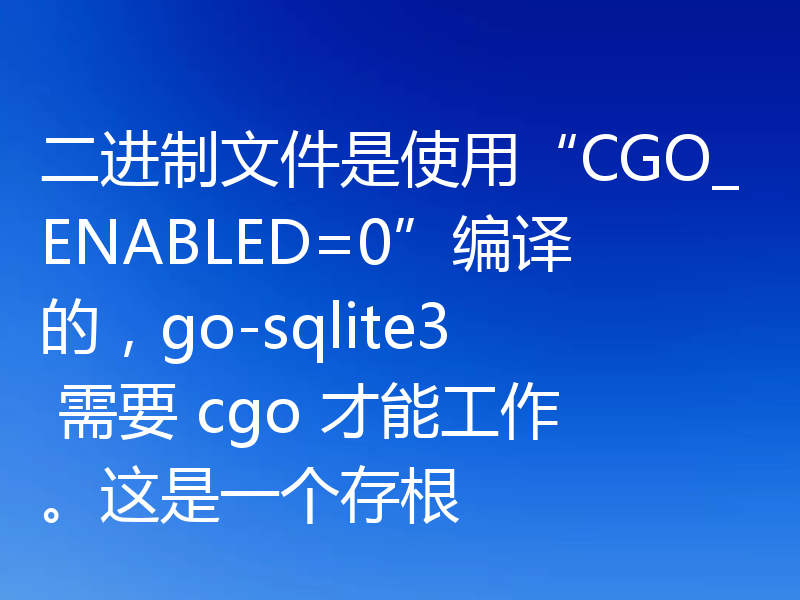 二进制文件是使用“CGO_ENABLED=0”编译的，go-sqlite3 需要 cgo 才能工作。这是一个存根