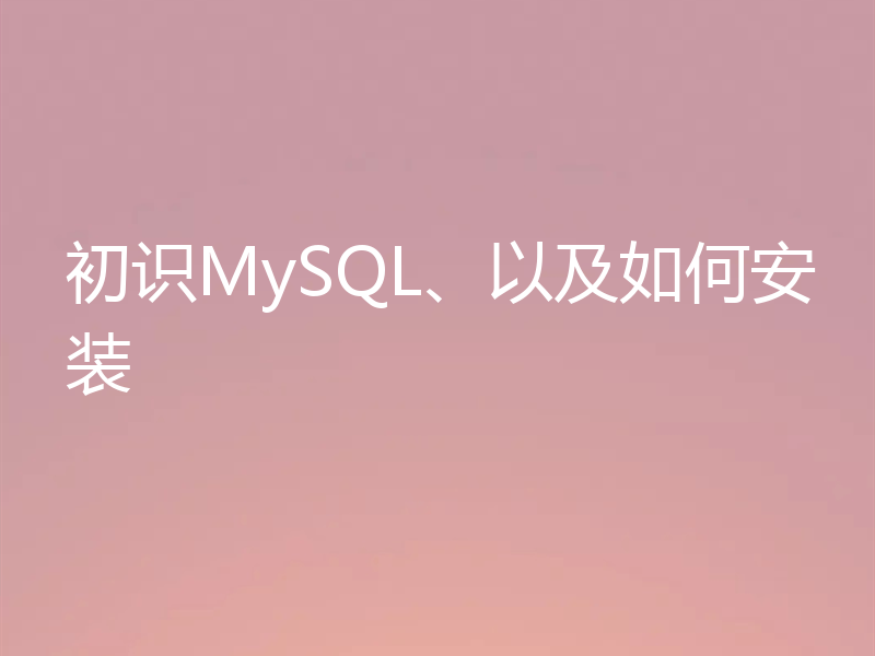 初识MySQL、以及如何安装
