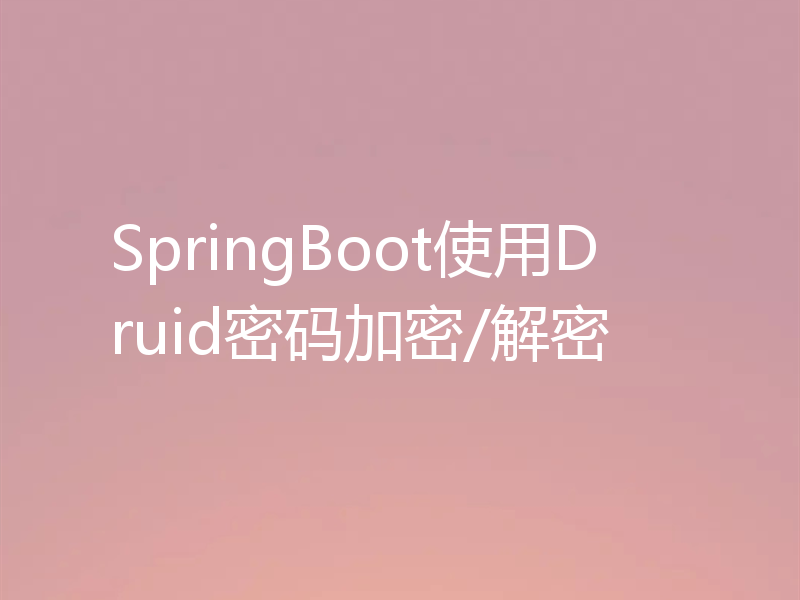 SpringBoot使用Druid密码加密/解密