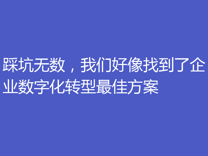 踩坑无数，我们好像找到了企业数字化转型最佳方案