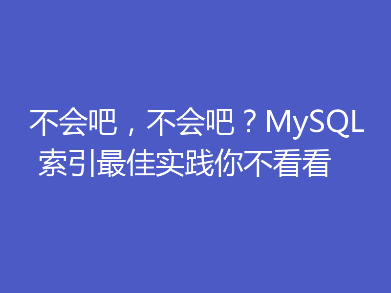 不会吧，不会吧？MySQL 索引最佳实践你不看看