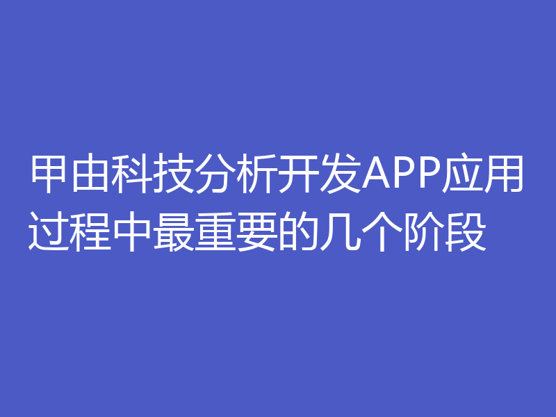 甲由科技分析开发APP应用过程中最重要的几个阶段