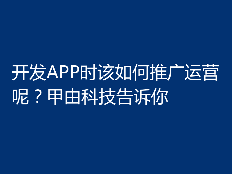 开发APP时该如何推广运营呢？甲由科技告诉你