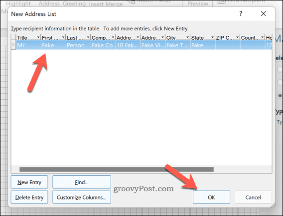 Word-New-Address-List-Menu
