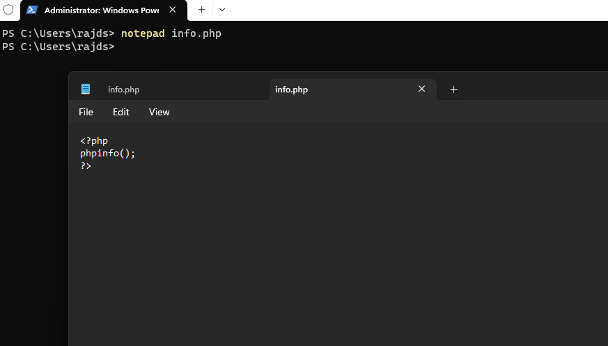 在 Windows 上创建 PHP 信息文件