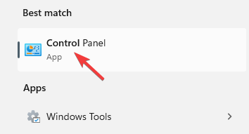 Best-match-Control-panel-open