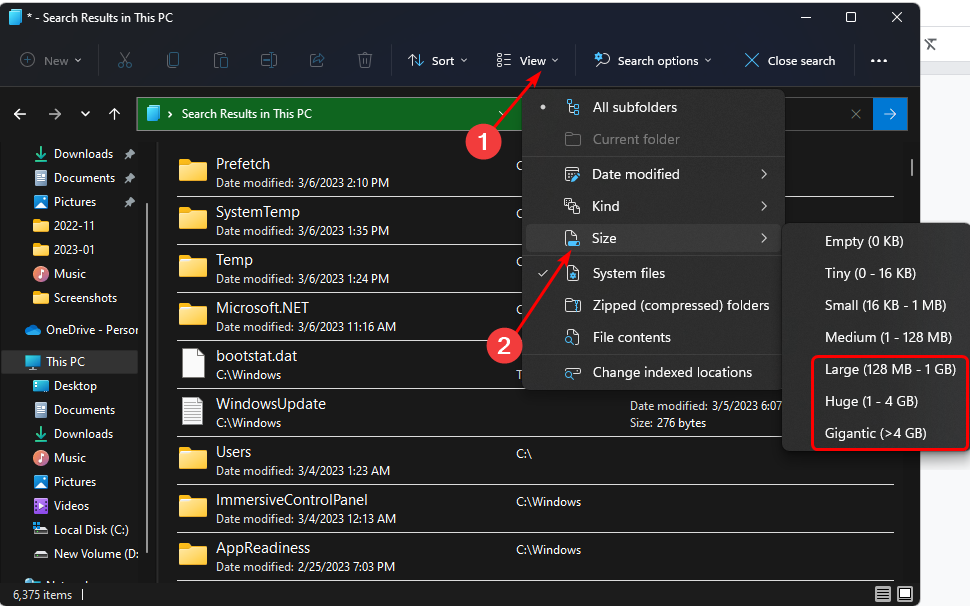 Size-sort-large-files