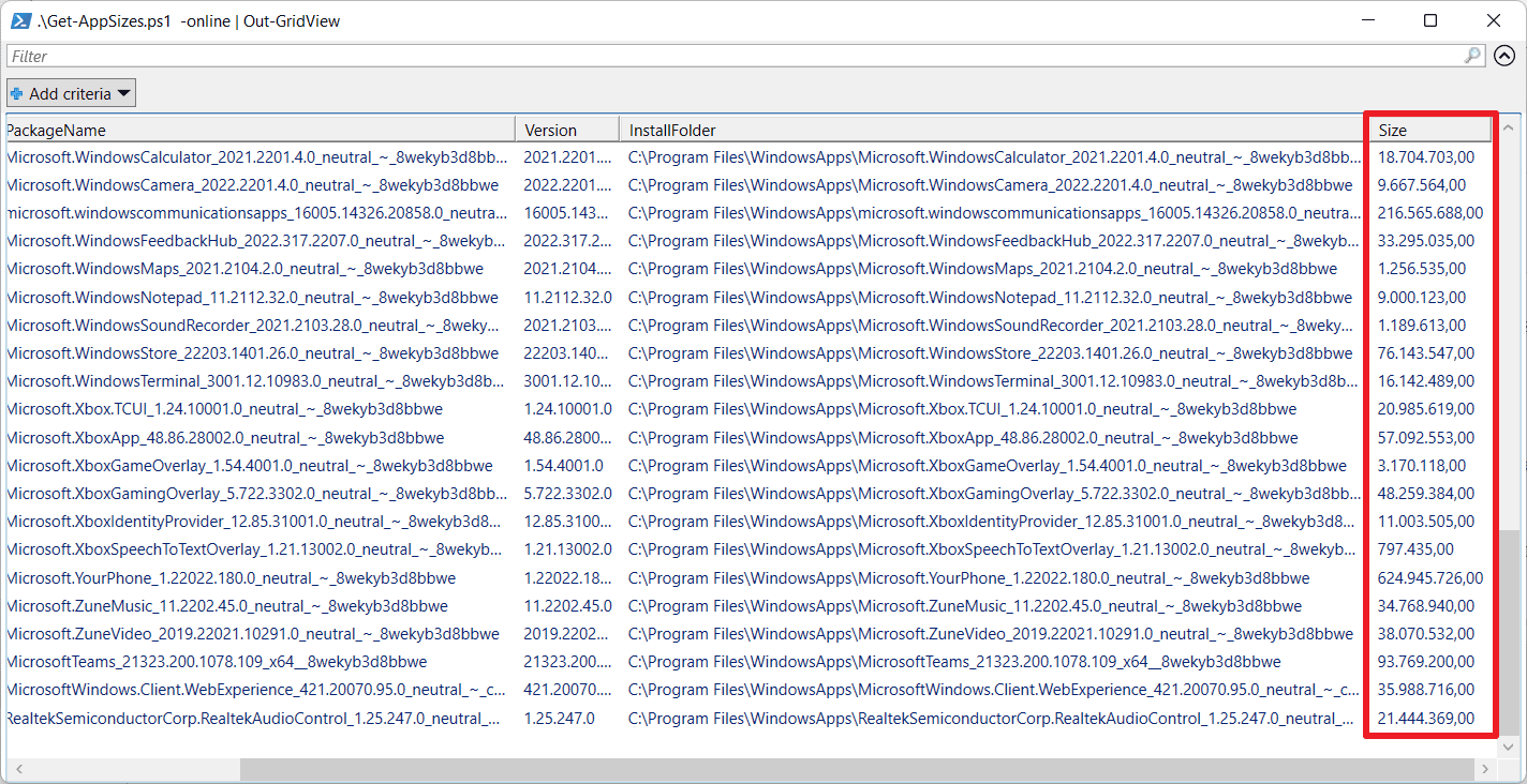 默认 Windows 11应用程序的大小比报告的要大得多