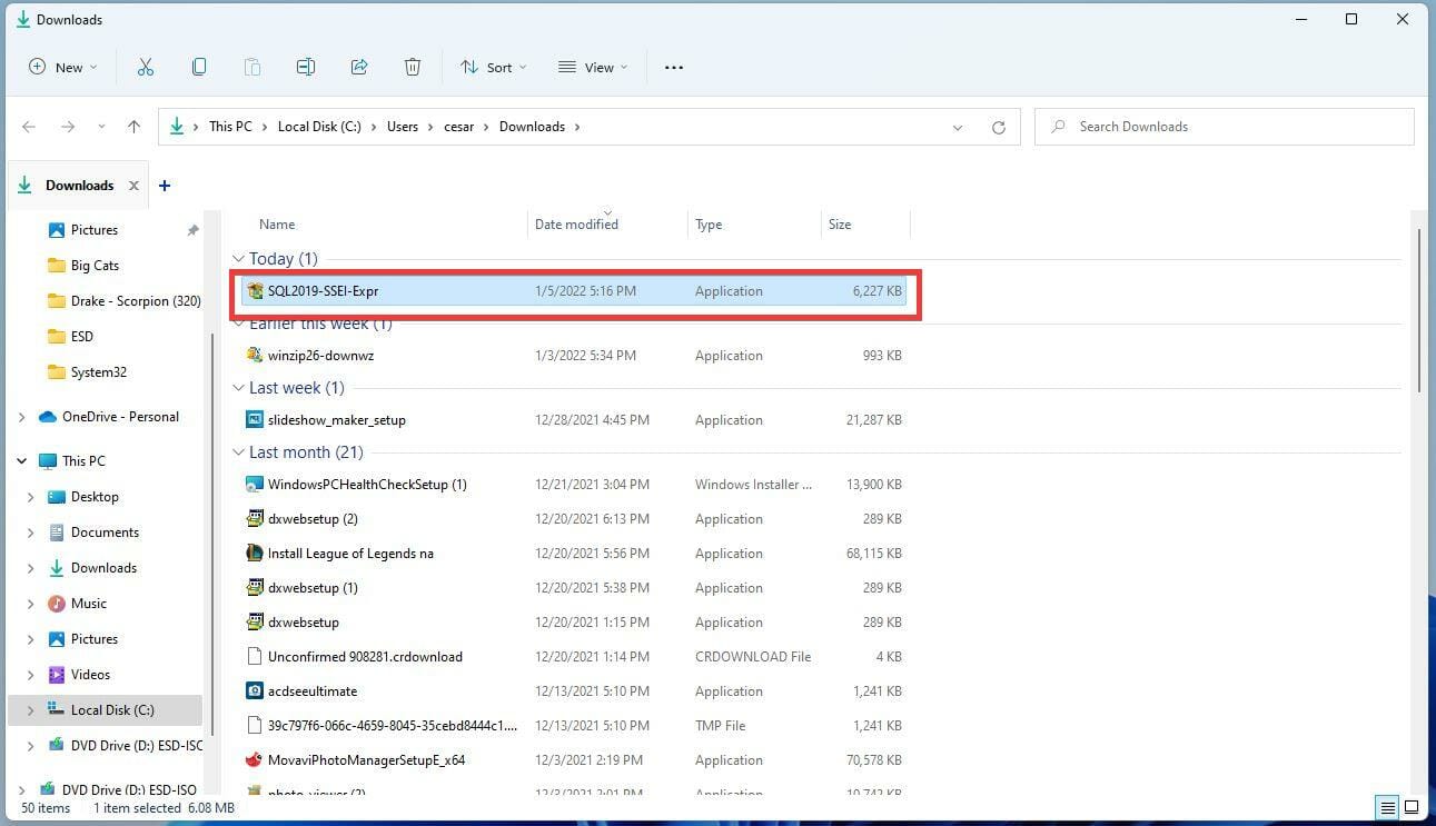 在 Windows 11 上下载并安装 Microsoft SQL Server 2019
