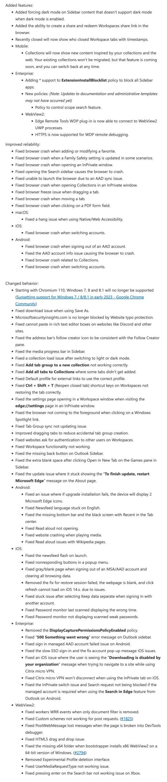 微软向 Insiders 发布 Edge Dev 110.0.1543.0，但不再支持 Windows 8.1 及更早版本