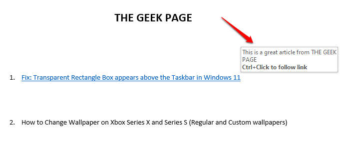 如何将屏幕提示添加到 MS Word 文档
