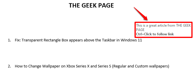 如何将屏幕提示添加到 MS Word 文档