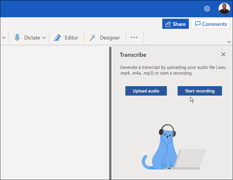 如何在 Microsoft Word 中转录音频文件